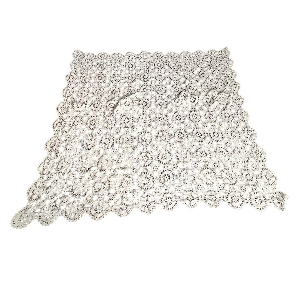 Vintage Crochet Table Cover Square Table Farmhouse Beige Rustic Traditional Fall